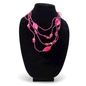 Elegant Pink Beaded Necklace & matching earrings EUC